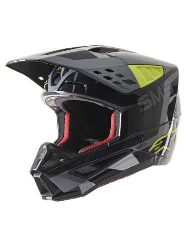 CASQUE CROSS ALPINESTARS SM-5 ROVER ANTHRACITE JAUNE GRIS brillant des détails fins